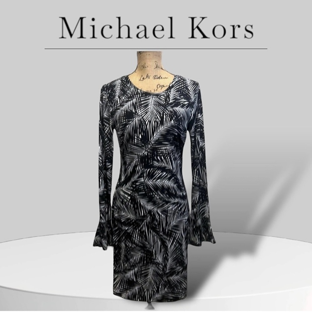 Michael Kors women’s black white jersey bell sleeves dress M